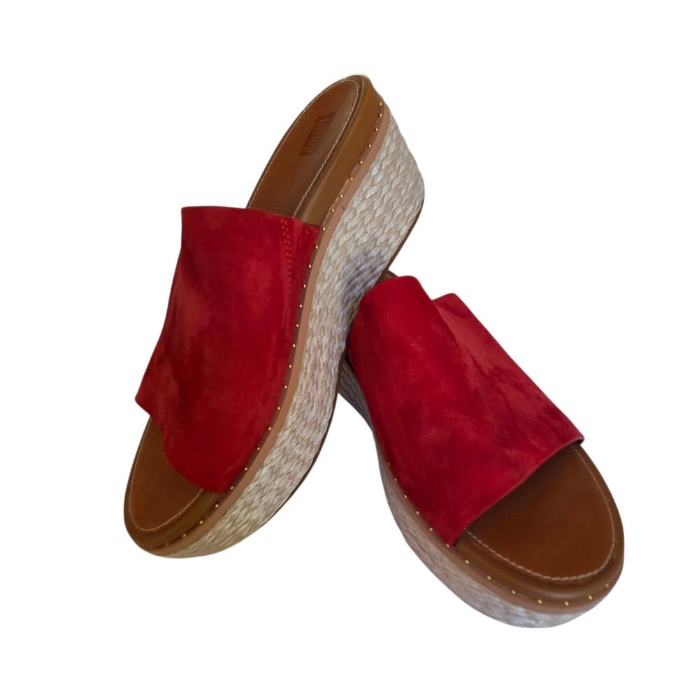 FitFlop Eloise Sandals Wedge Espadrille Platform Support Slides Red Suede sz 8